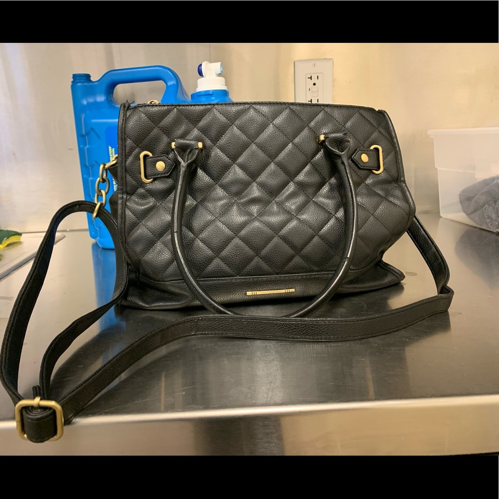 Black Faux Leather Multi Pocket Harper Satchel